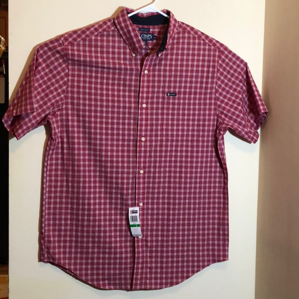 NWT CHAPS CASUAL BUTTON SHIRT LARGE RED PLAID L